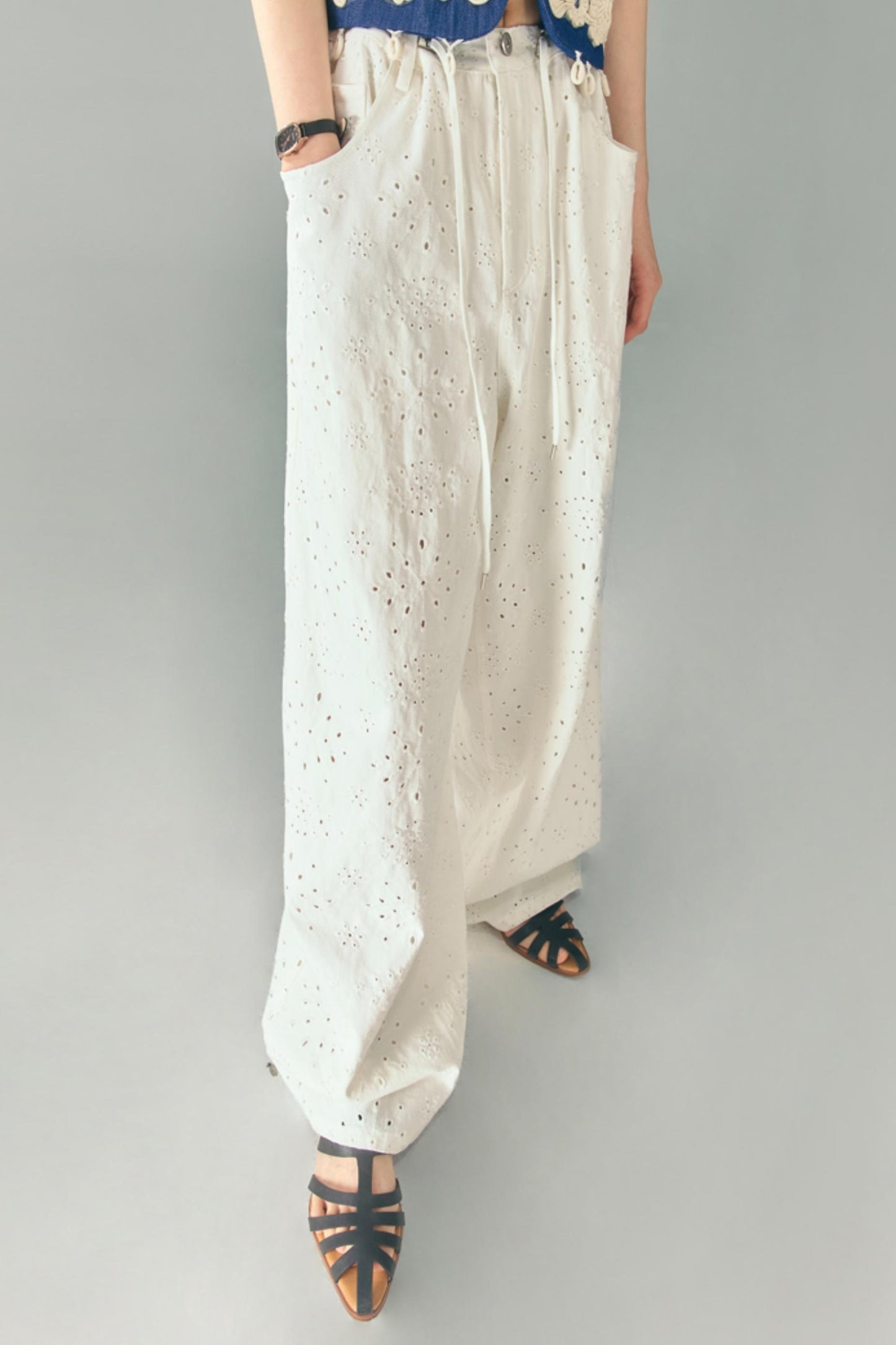 Breathe Between Flowers White Jeans