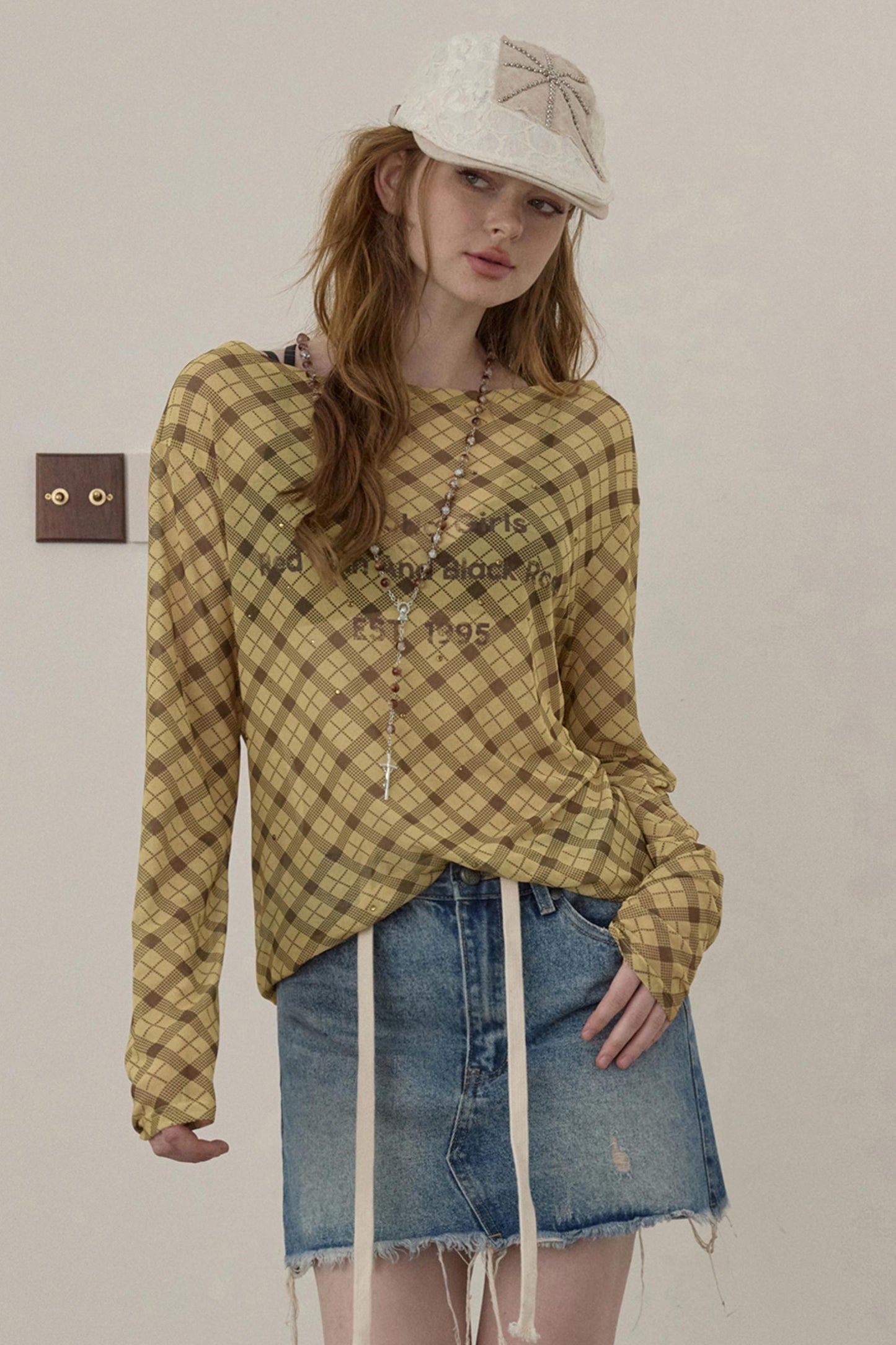 Wooha Retro Plaid Long Sleeve T-Shirt