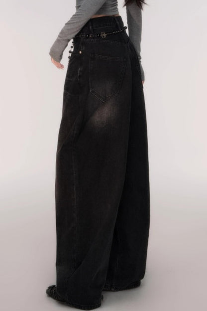Washed High-Waisted Wide-Leg Jeans