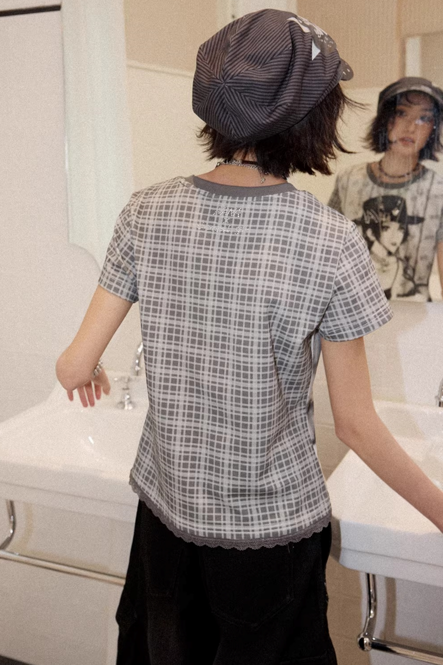 Portrait Plaid Rhinestone Top