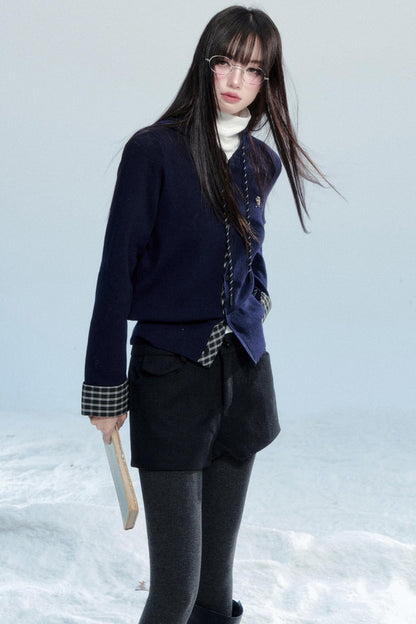 Plaid Patchwork Hooded Top