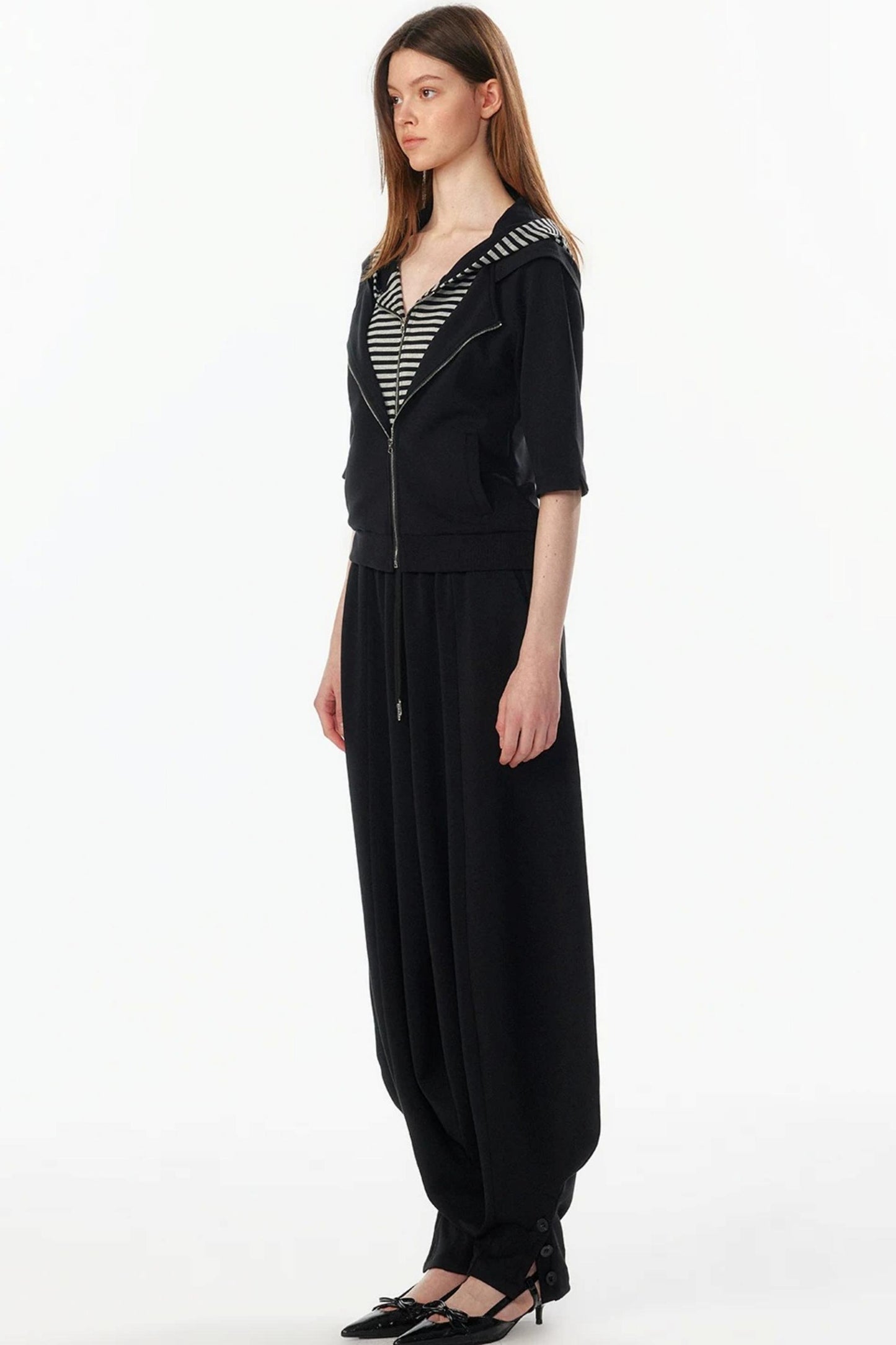 Patchwork Cropped Short Sleeve Hoodie