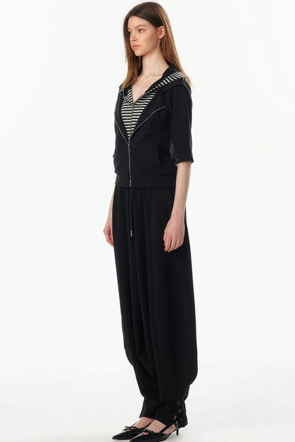 Patchwork Cropped Short Sleeve Hoodie