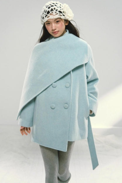 Shawl Cape Tie-Up Wool Coat