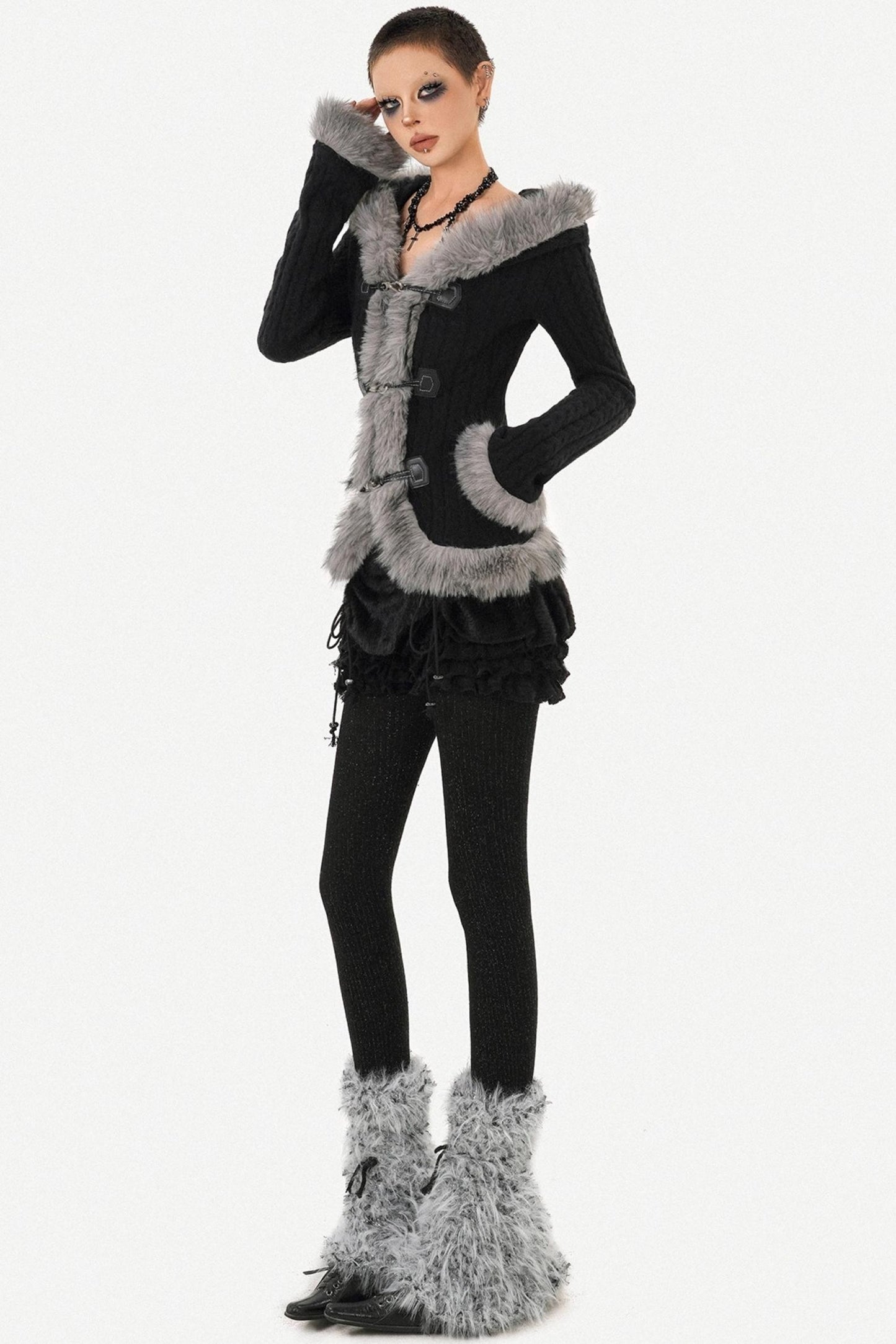 Retro Knit Fur Collar Jacket