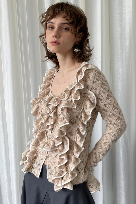 Ruffled Knit Cardigan