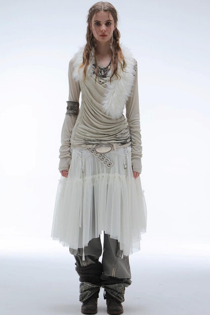 Lace Jacquard Pleated Cake Layered Skirt