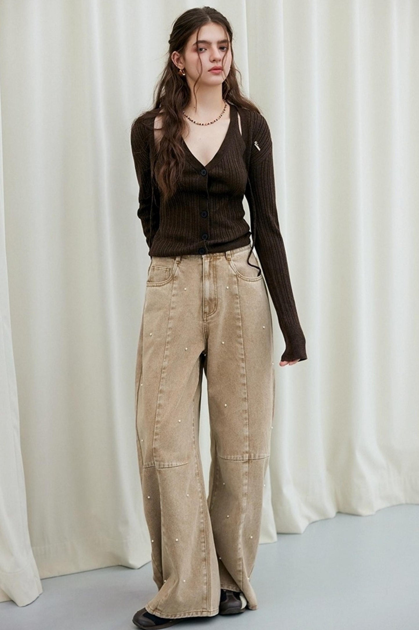 Washed Nail Beads Loose Scimitar Jeans