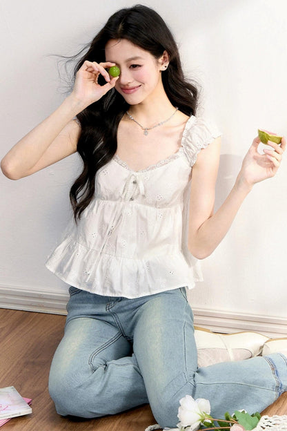 French Lace Puff Sleeve Blouse