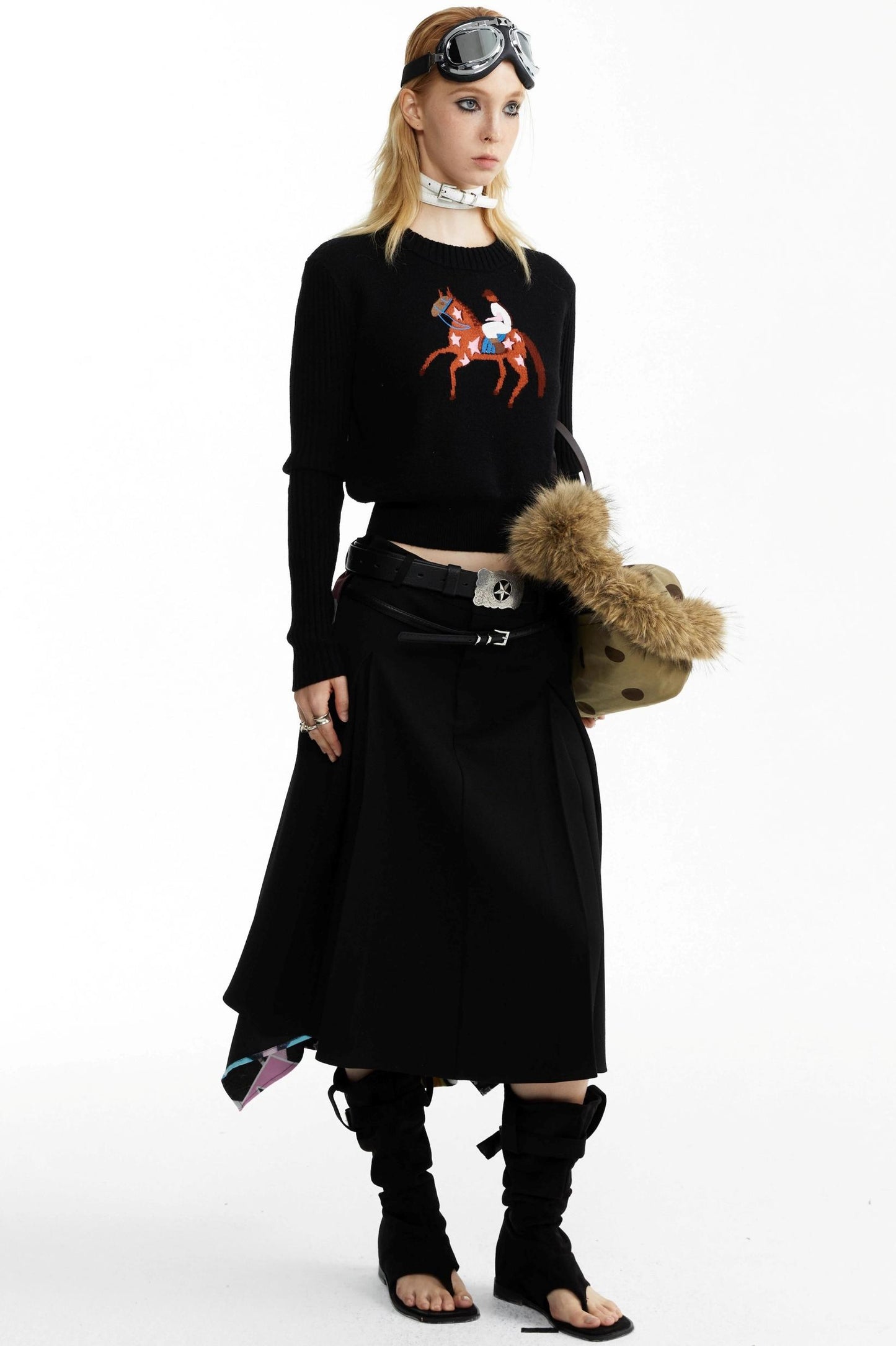 Equestrian Race Pattern Knitted Sweater