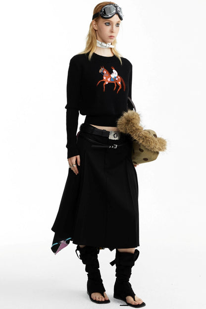 Equestrian Race Pattern Knitted Sweater