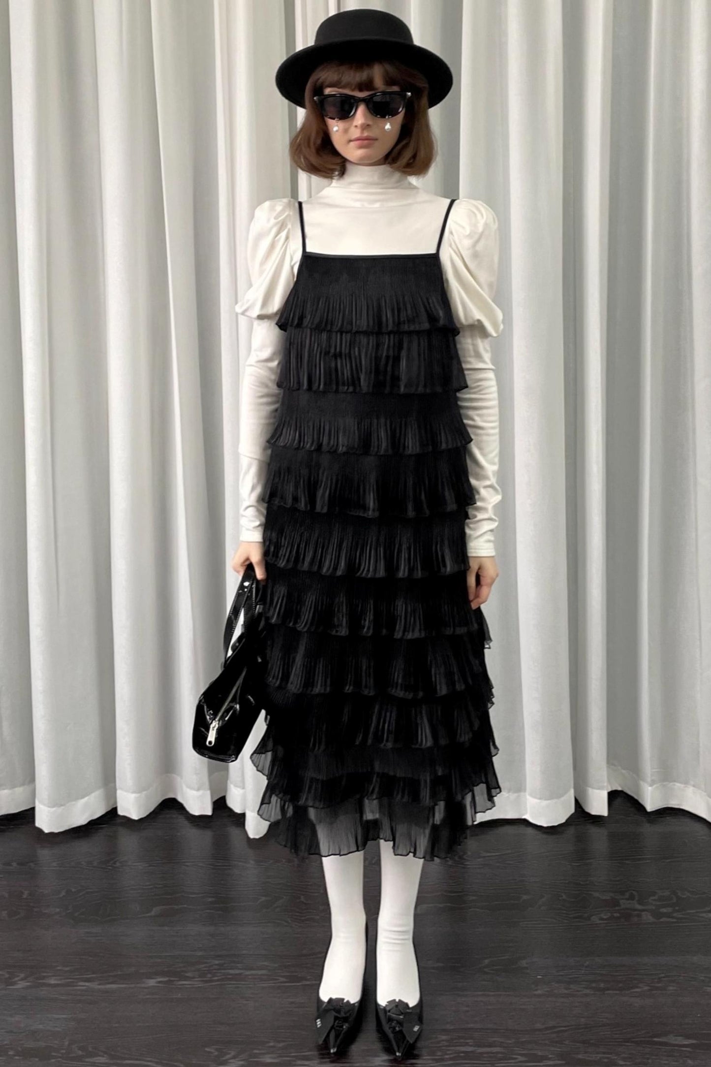 Black Pleated Slip Dress