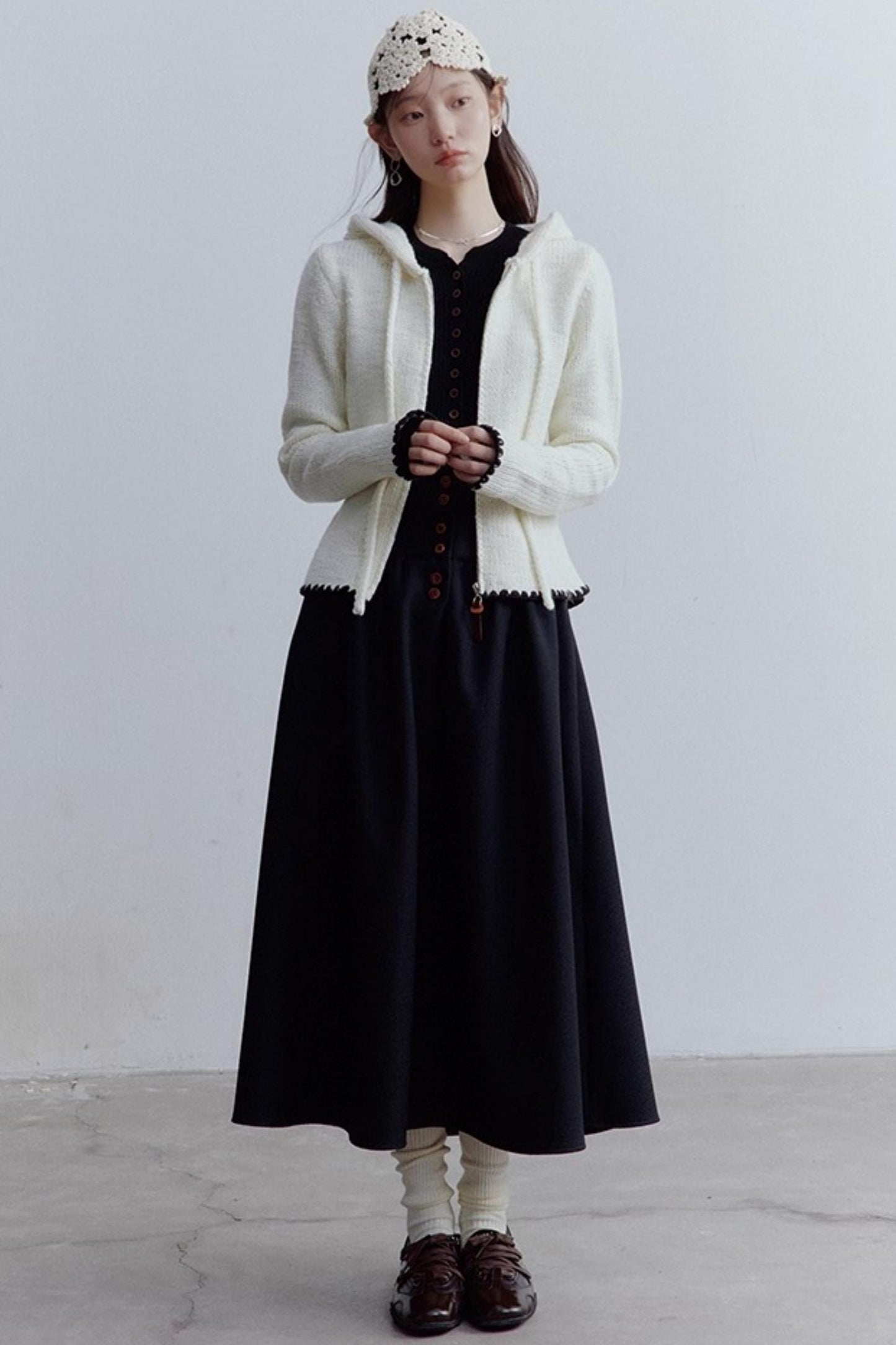 Cream Hooded Sweater Jacket