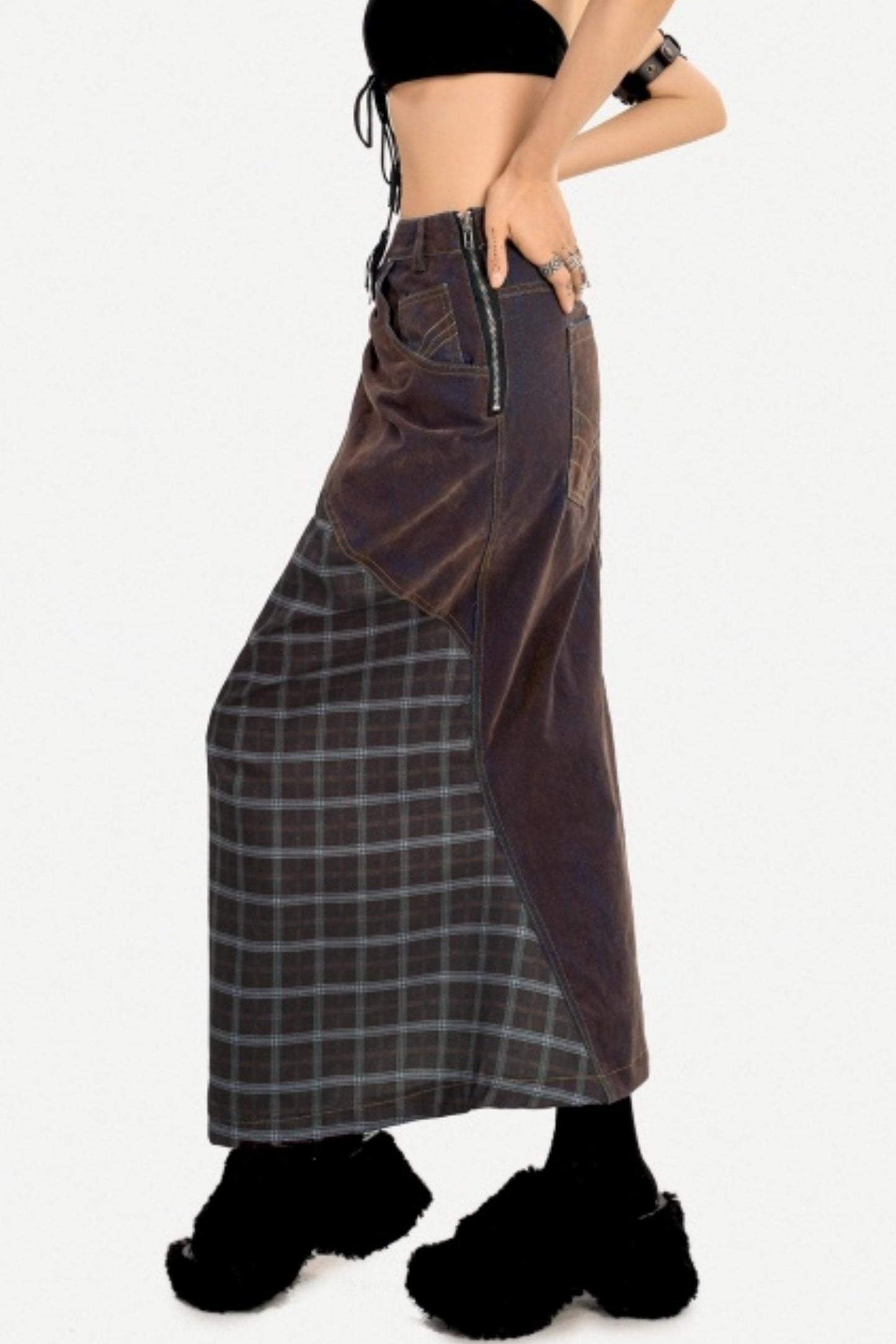 Autumn Plaid Patchwork Skirt