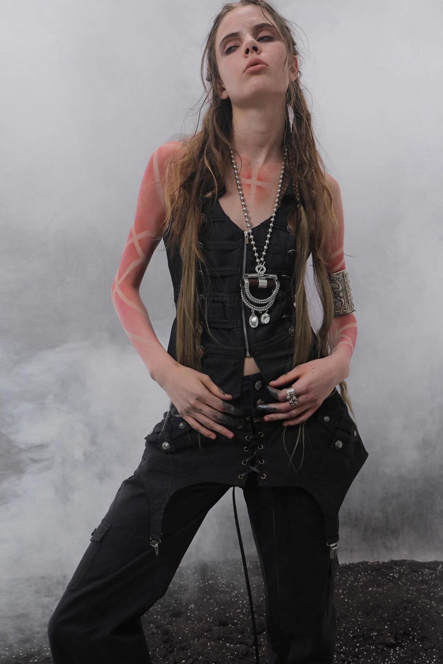 Layered Distressed Straight Cargo Pants