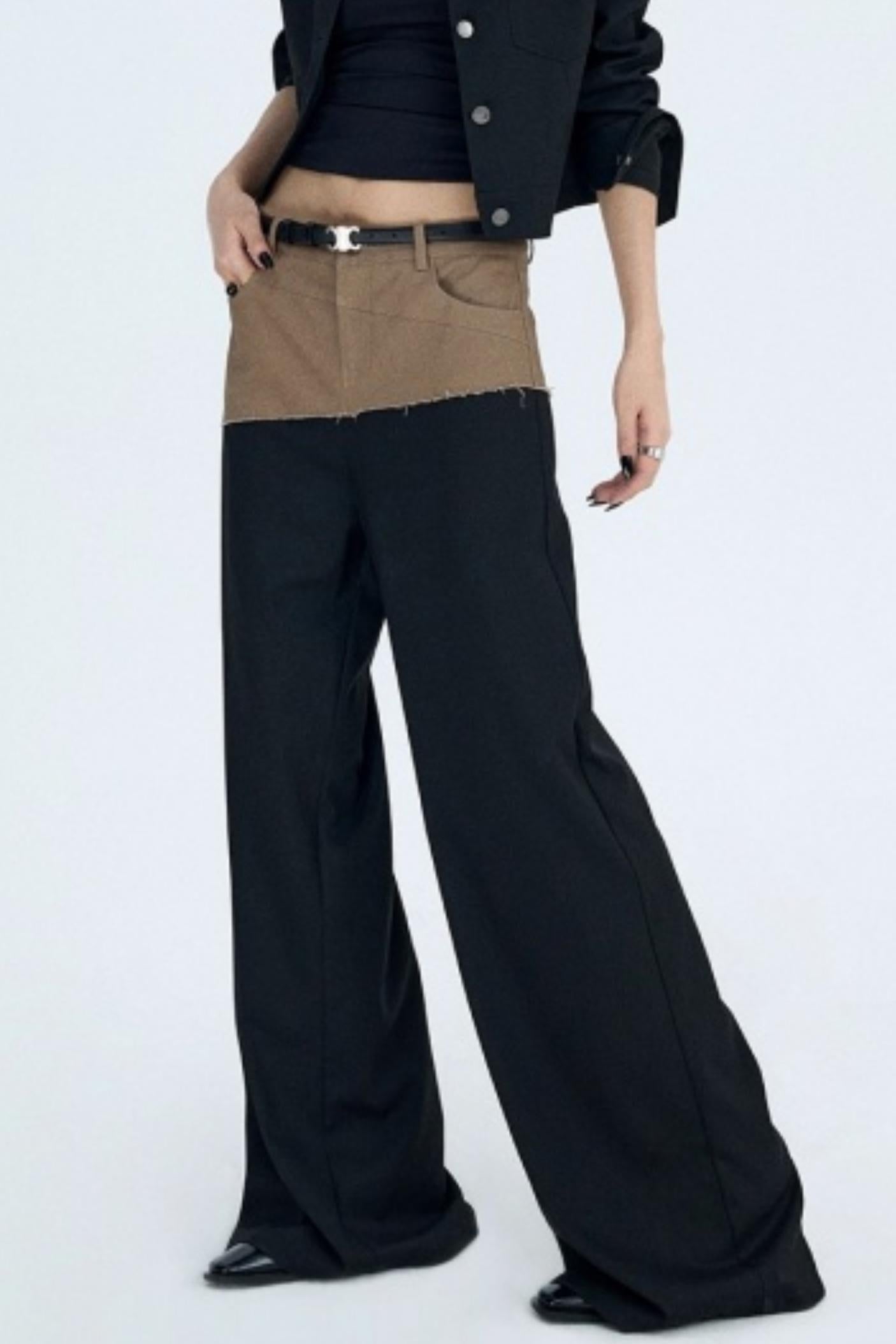 Diagonal Color-Blocking Workwear Pants