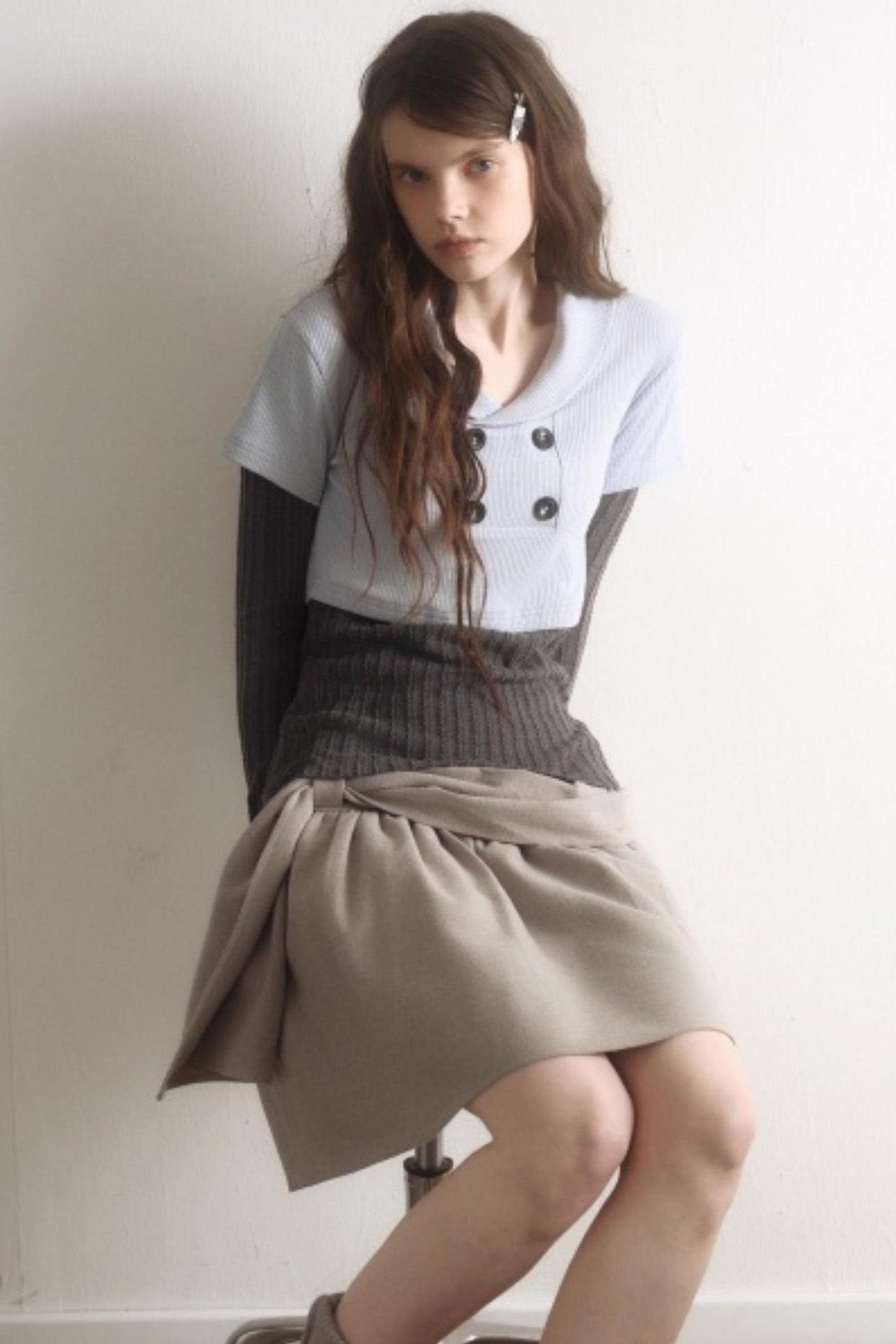 Misty Gray Pleated A-Line Skirt