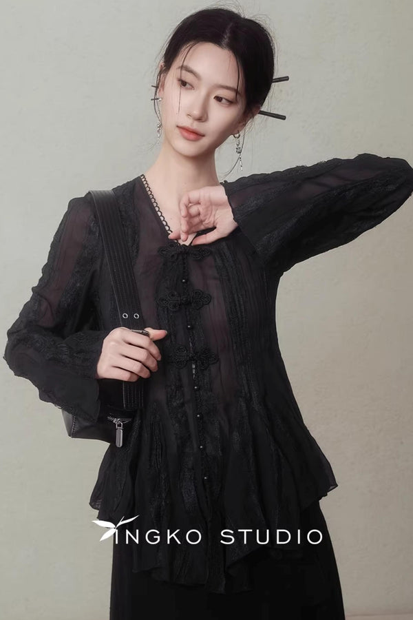 Misty Black New Chinese Top