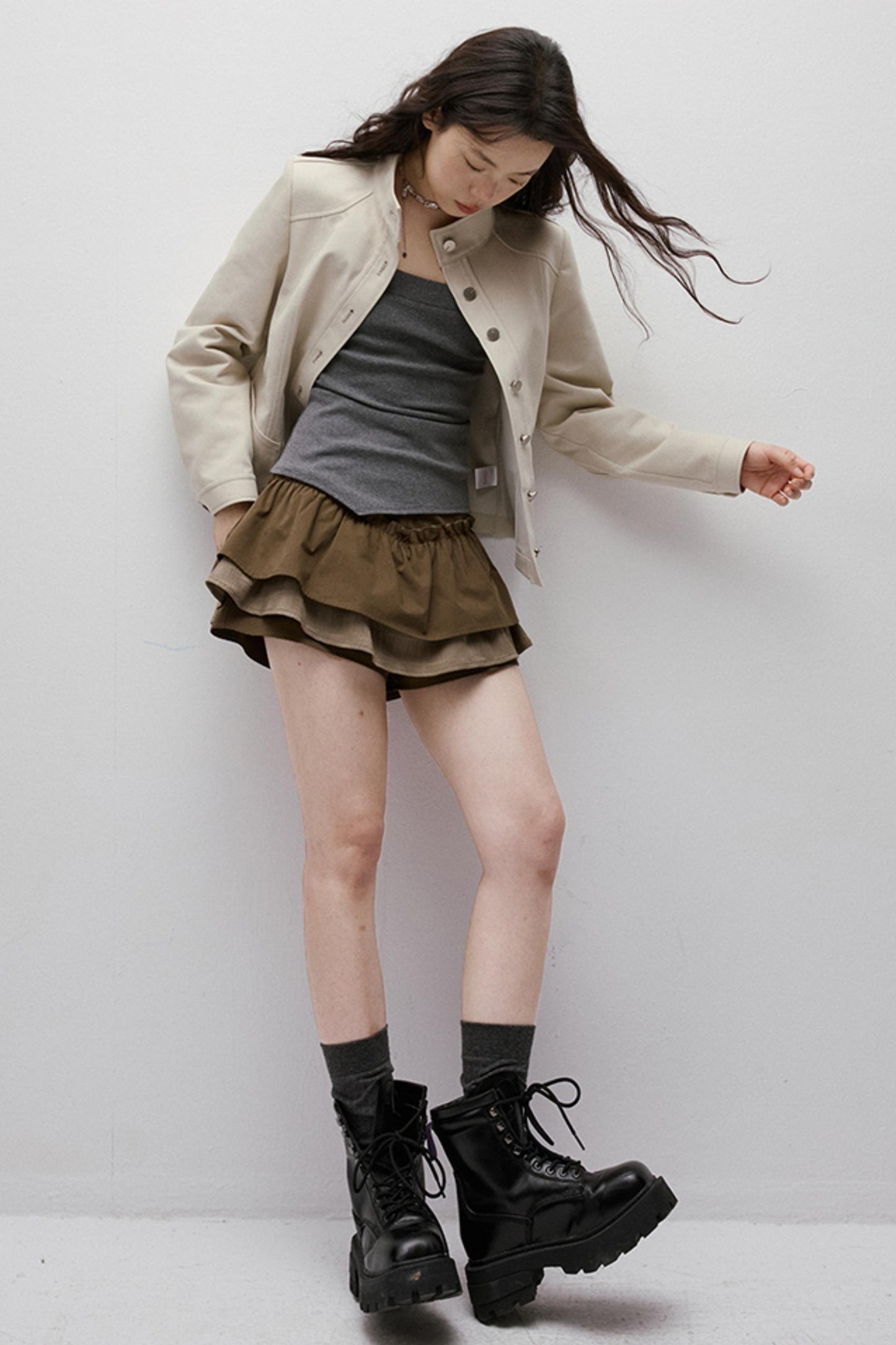 Dreamscape Stitched Brown Puffy Skirt