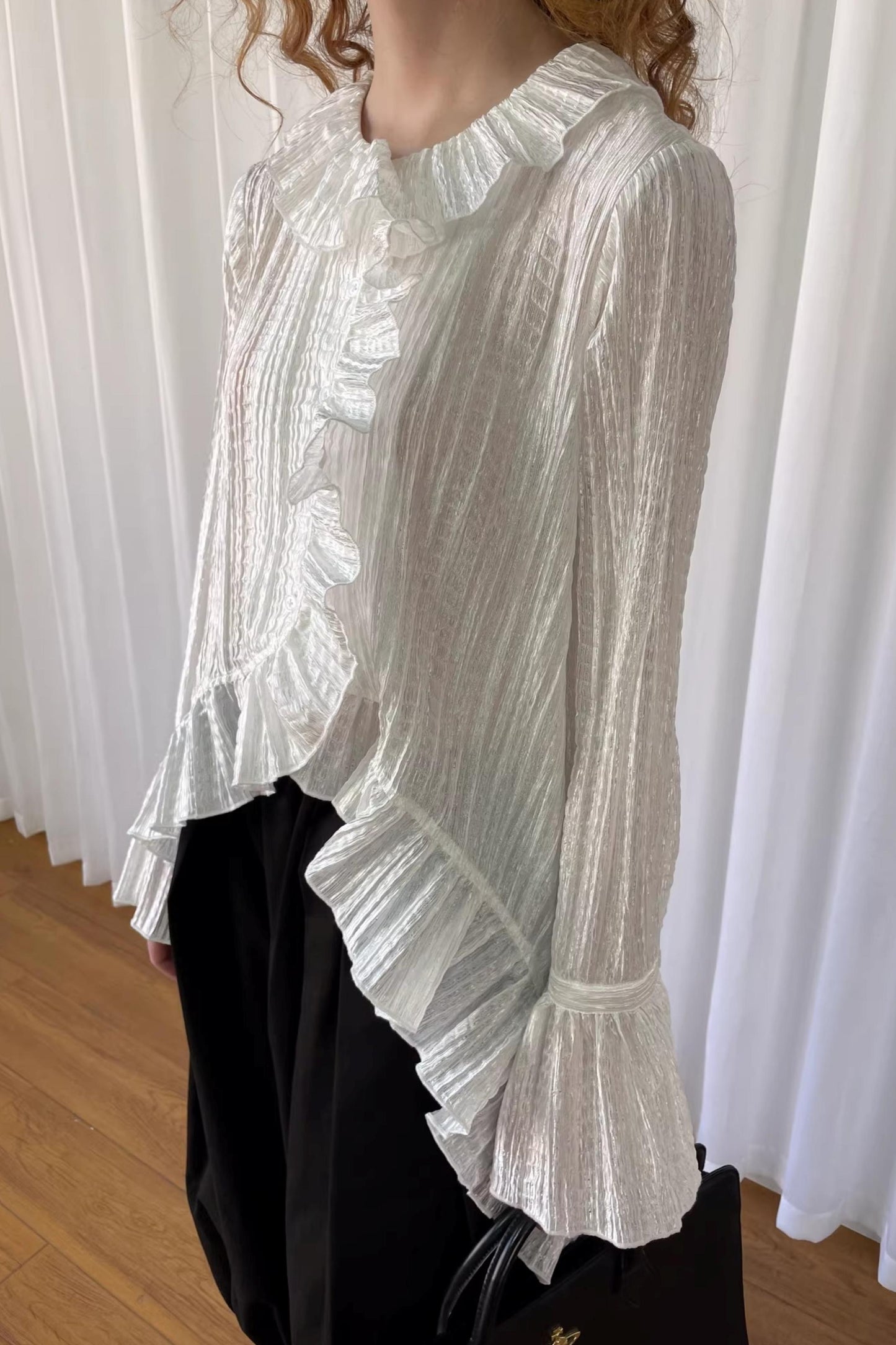 White Lace Ruffled Shirt