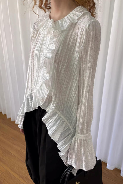 White Lace Ruffled Shirt