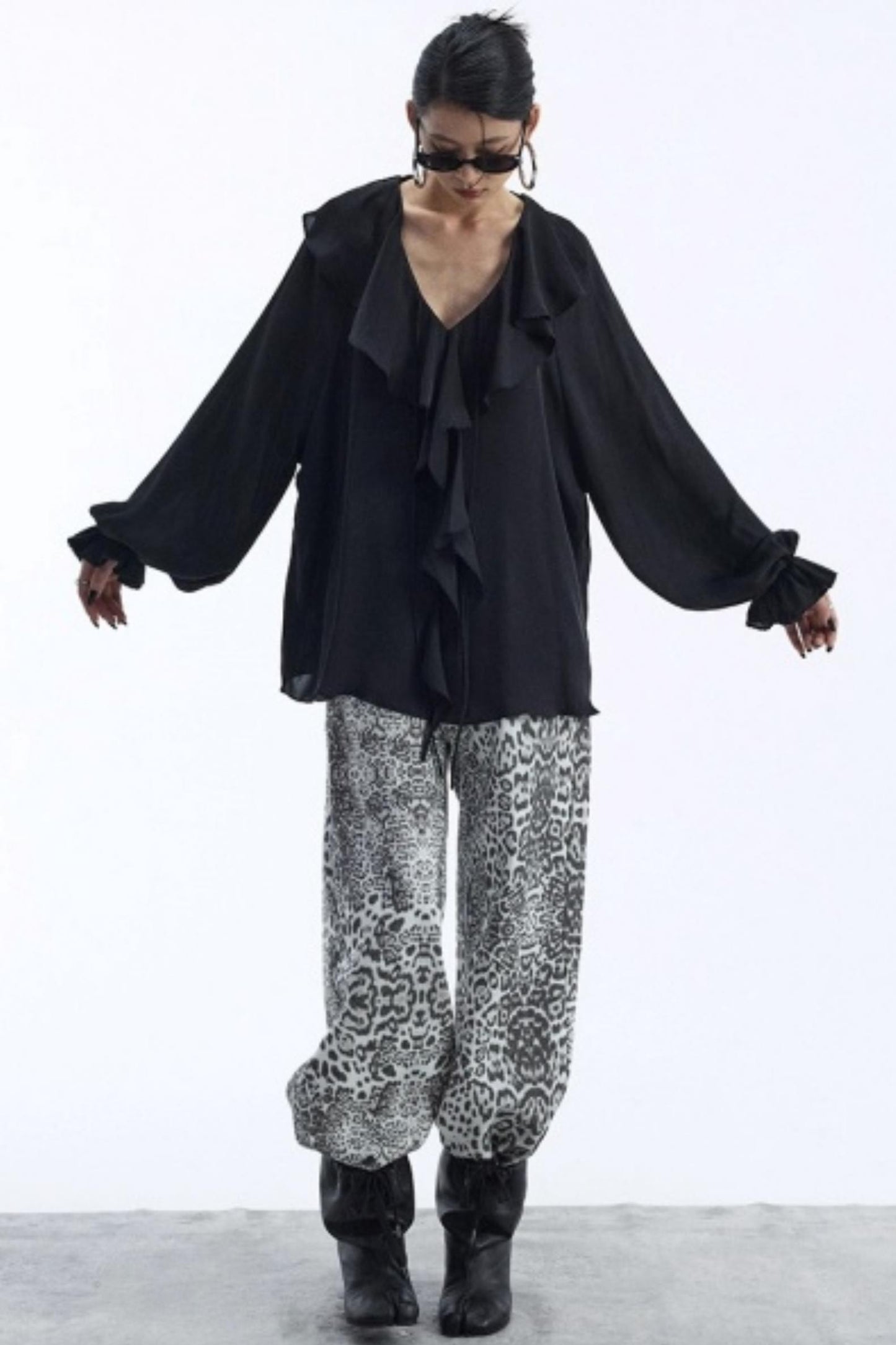 Draped V-Neck Ruffle Top