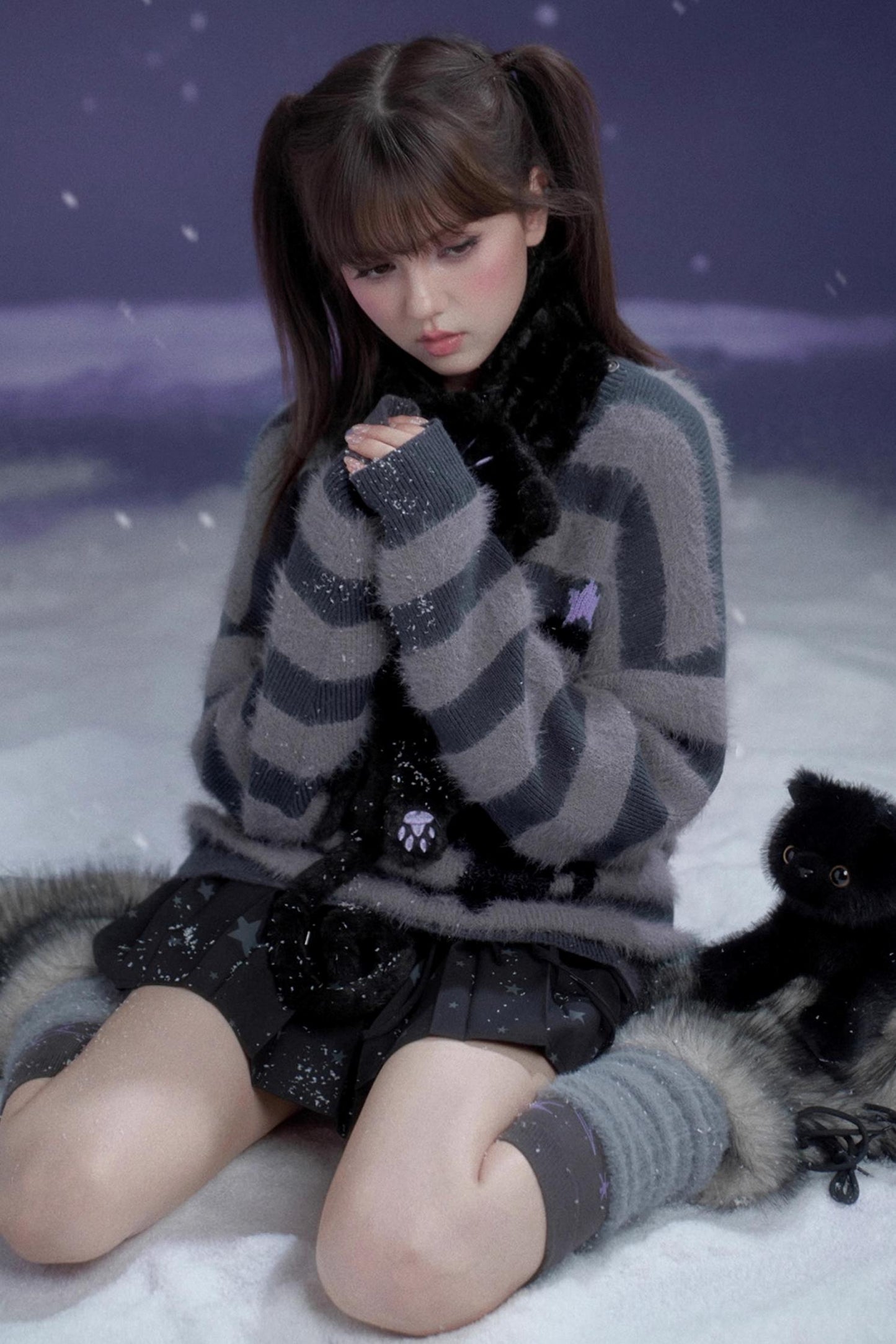 Striped Mink V-Neck Sweater