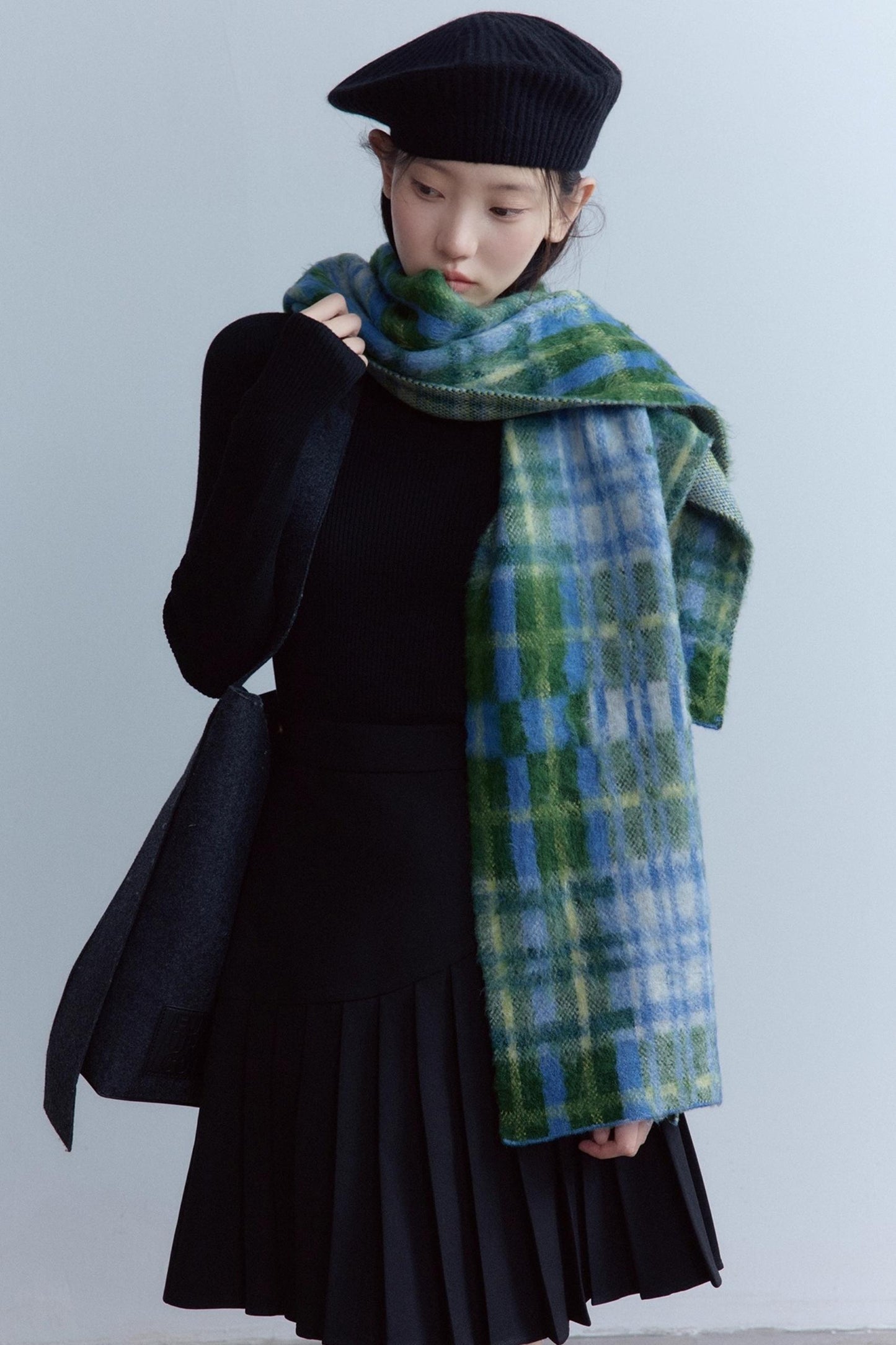 Sesame Plaid Wool Scarf