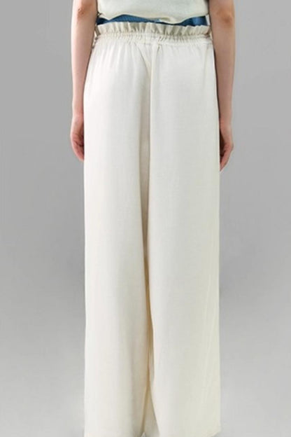 Three-Dimensional Calla Lily Linen Blend Wide-Leg Pants
