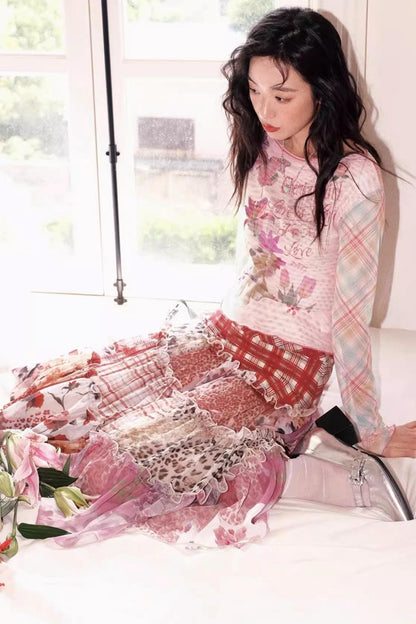 Cake Plaid Print Skirt