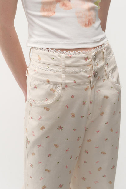 Spring Loose Bear Print Pants