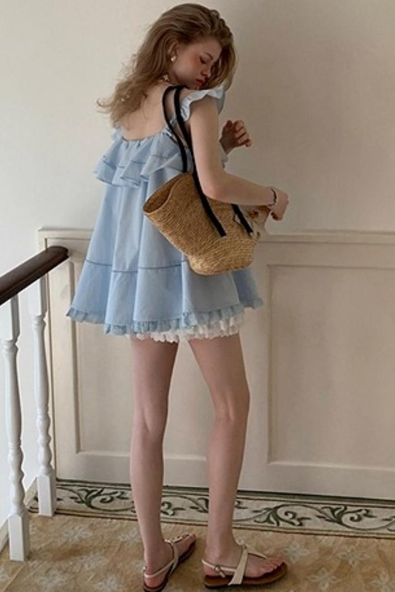 Blue Lace V-Neck Doll Top