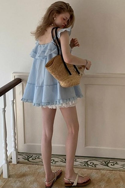 Blue Lace V-Neck Doll Top