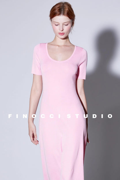 Silk U-neck Knit Dress