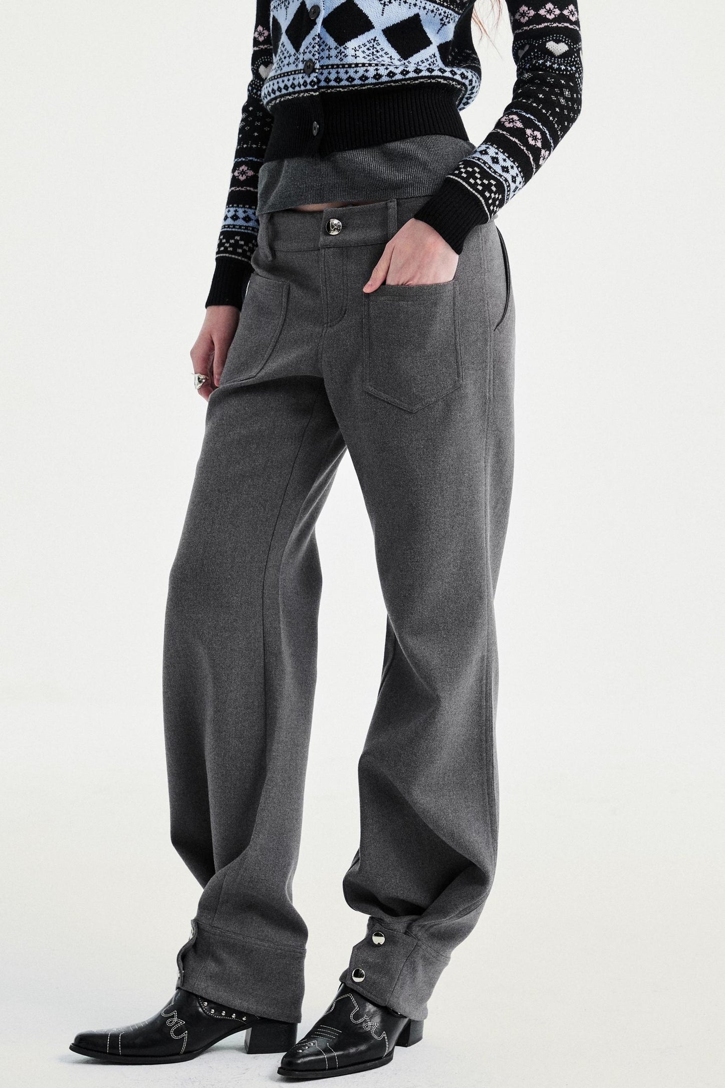 Gray Tapered Flared Pants