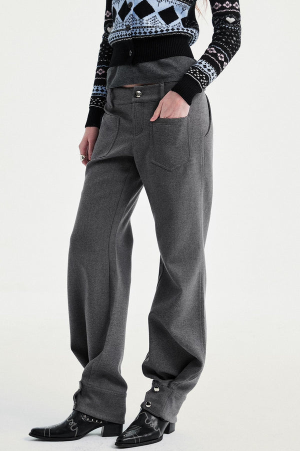 Gray Tapered Flared Pants