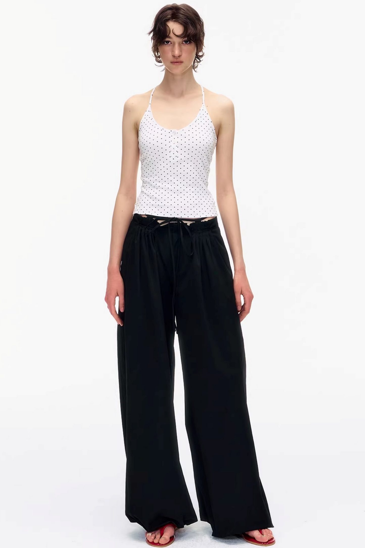 Waist Ruched Wide-Leg Pants