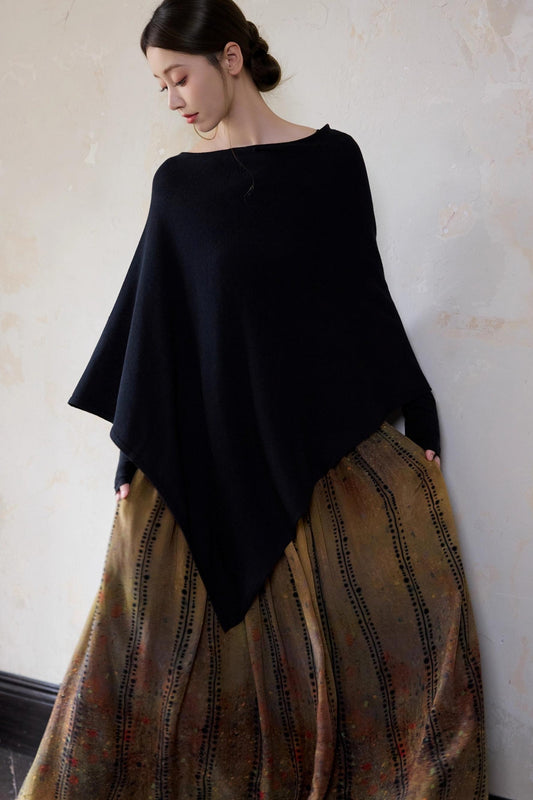Autumn Black Wool Cloak Cape