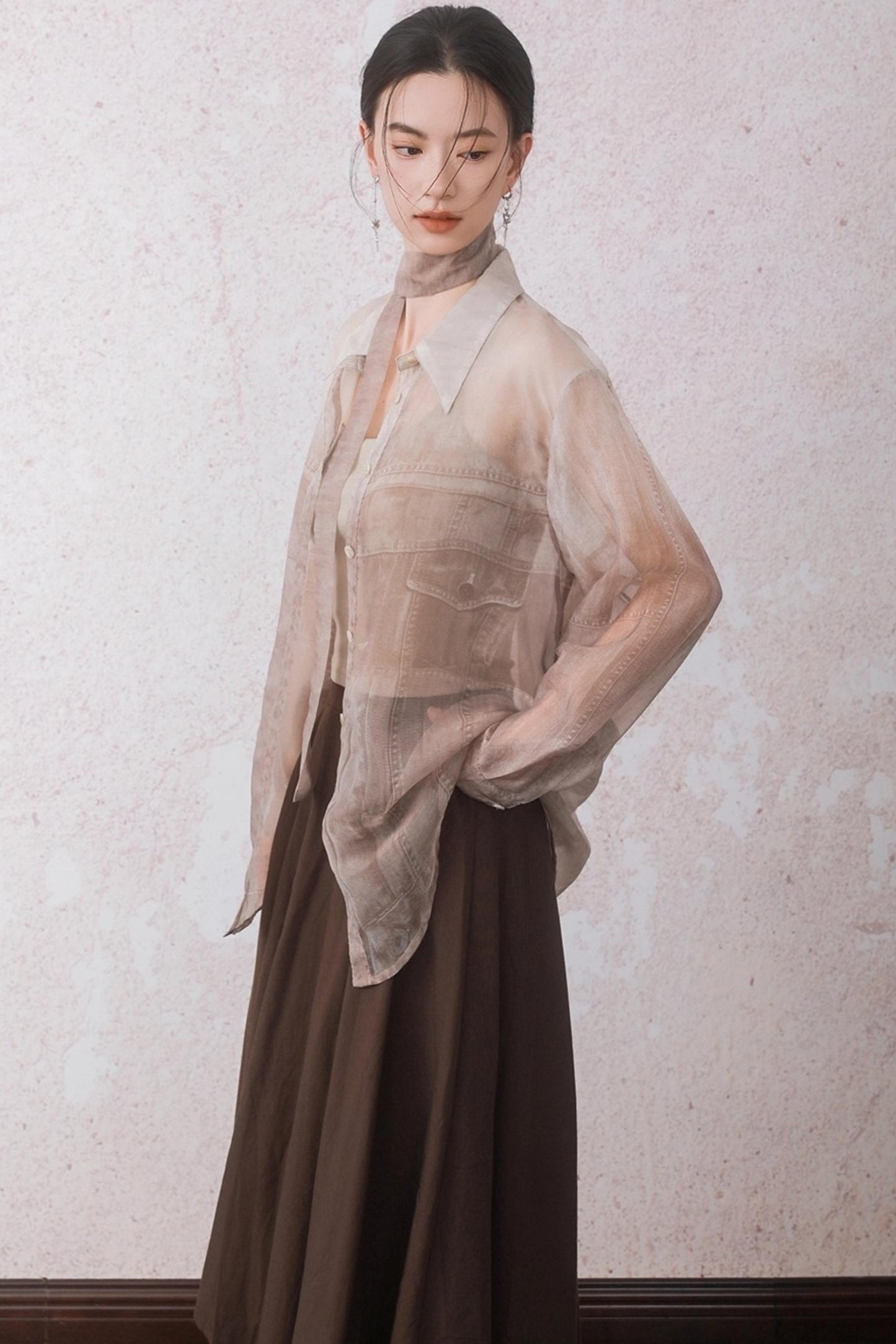 Autumn Apricot Imitation Denim Shirt