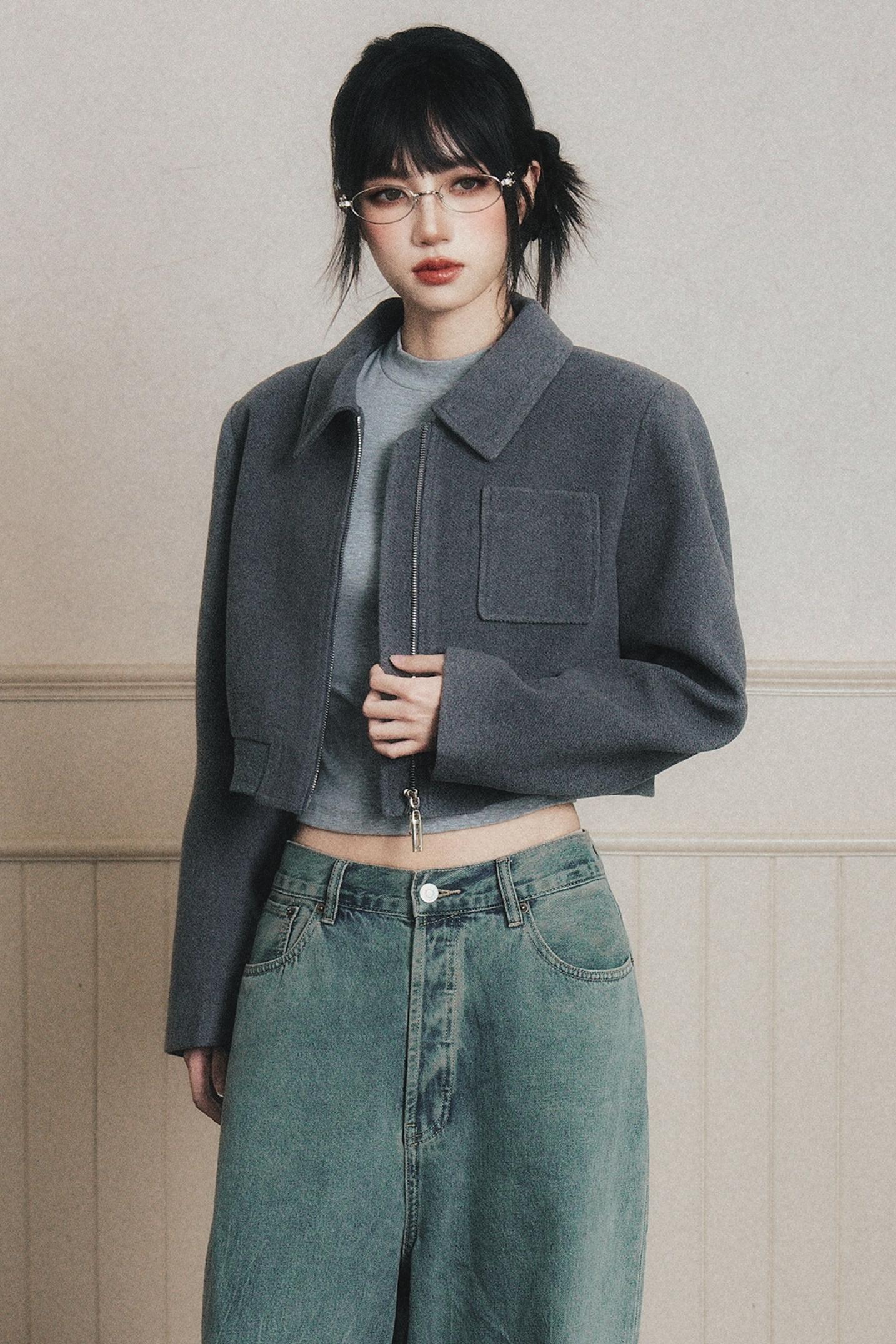 Neat Gray Lapel Short Coat