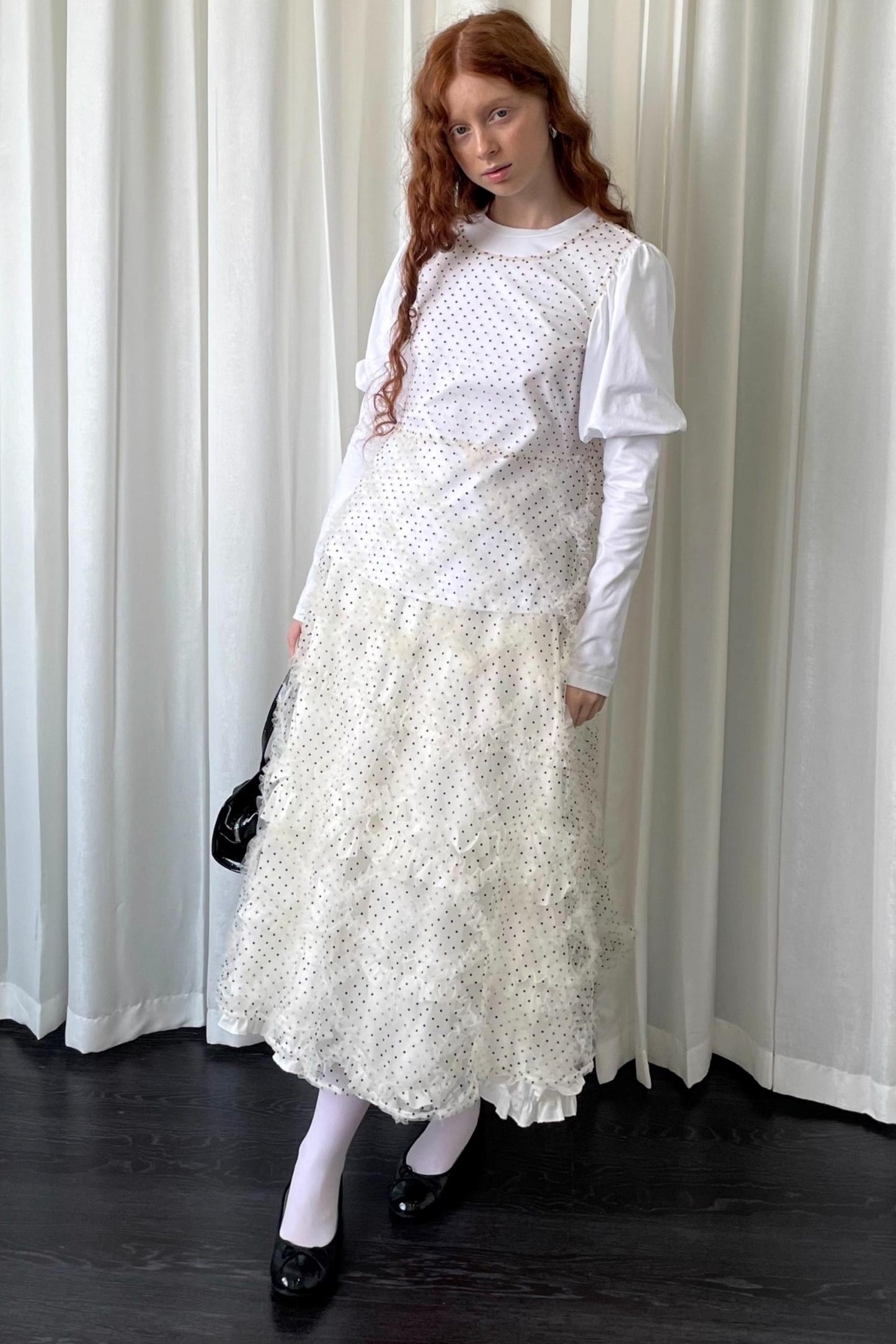 Lace Mesh Polka Dot Flocked Sundress