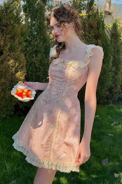 Pink Almond Lace Halter Dress