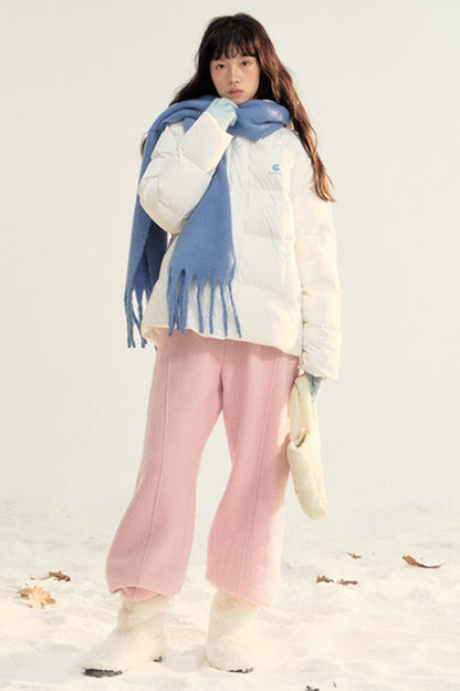 Pink Woolen Drawstring Casual Pants