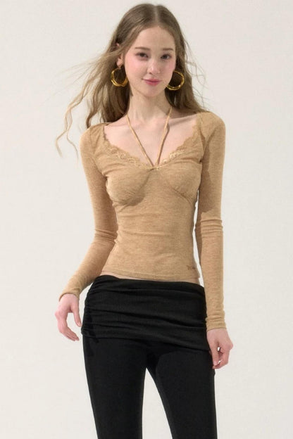 Lace Trim V-Neck Top