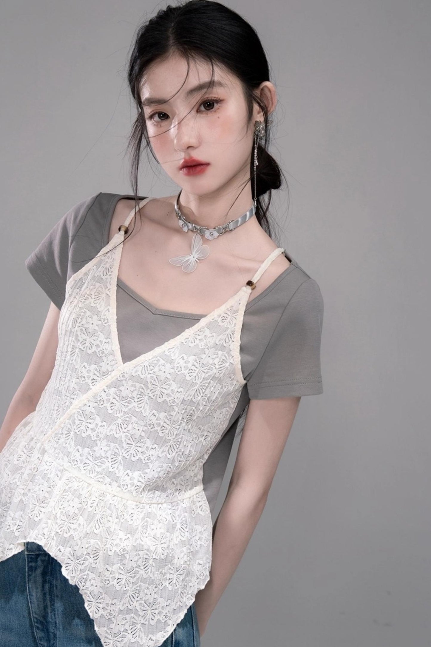 Graue Layering-T-Shirts