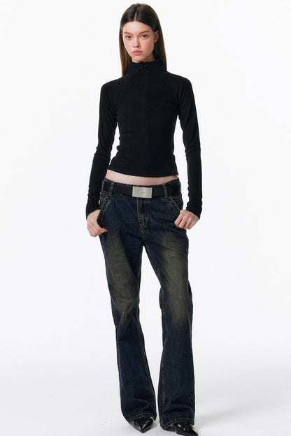 Retro Washed Micro-Flared Jeans