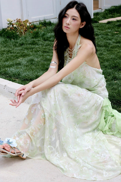 Original Green Chiffon Halterneck Dress