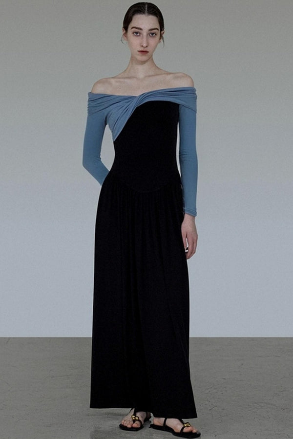 French Autumn One-Shoulder Knitted Dress