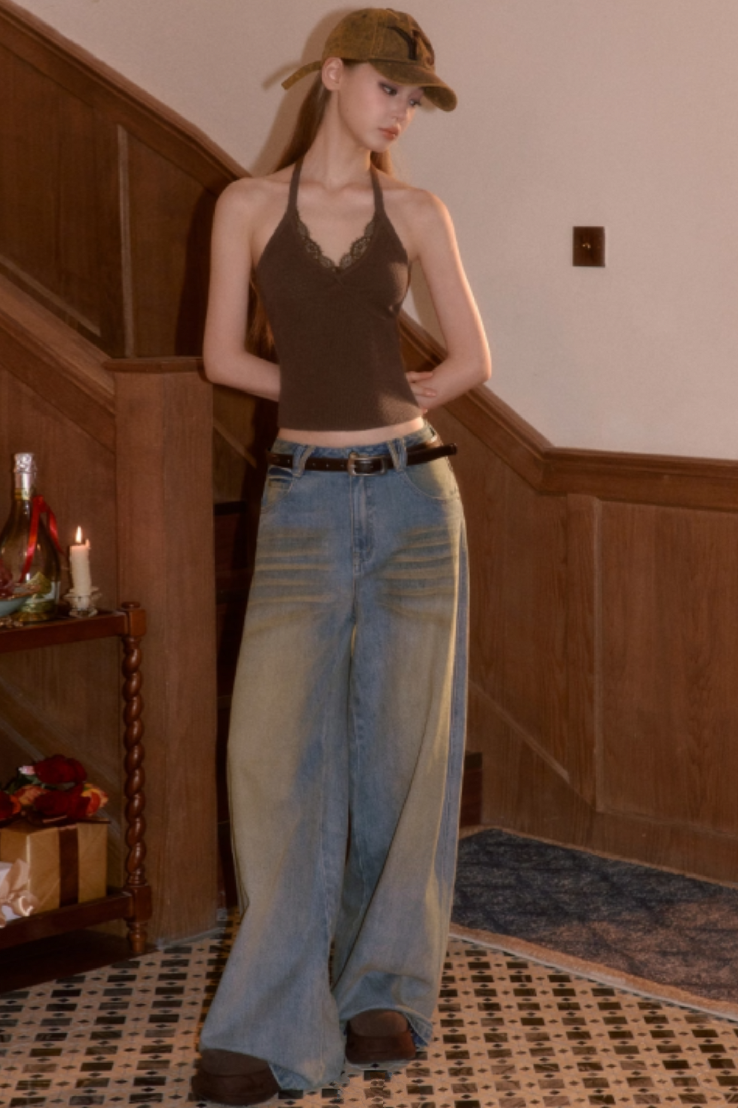 Vintage Fur Collar Knit Cardigan Set