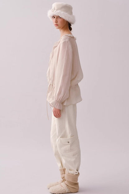 Lyocell Ruffled V-Neck Shirt